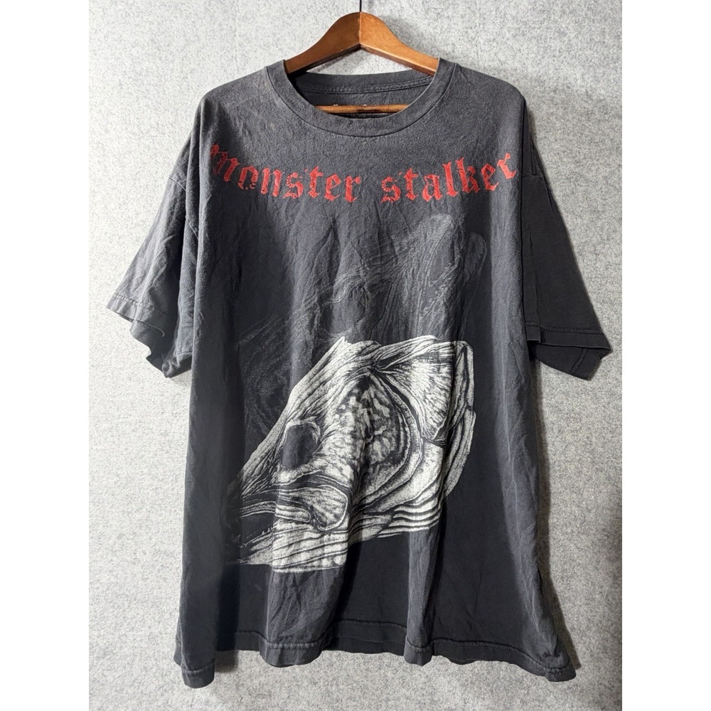 Monster Stalker Shirt Mens XL Black Wicked Walleye Fishing Fish Y2K Style Tee